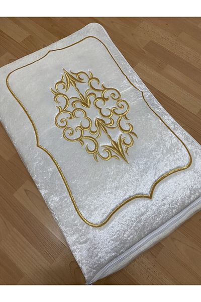 AYHANHOME Dowry Velvet Gold Embroidered Cream Bundle 60x40 Cm Engagement Bride Groom Hurcu