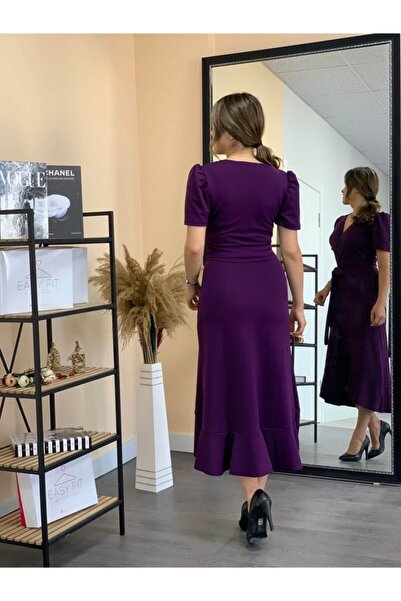 giyimmasalı Rochie Midi Tesatura Creponata Vinete Mov