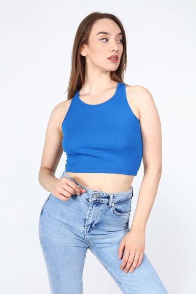 AFŞAR MODA Saks Blue Crop Blouse Rambo