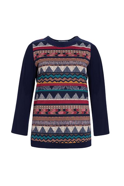 MİYORO Γυναικεία μπλούζα Navy Blue Rose και Stone Detailed Plus Size