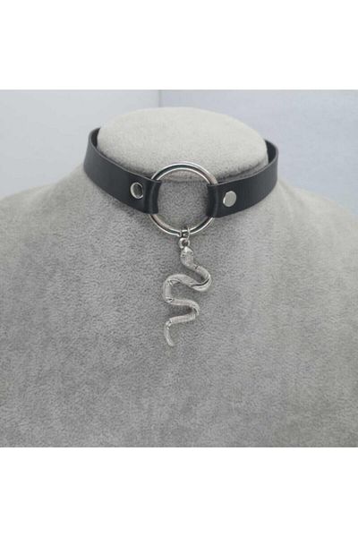 AlpCollection Women's Black Leather Collar Snake Choker Gift Necklace Jewelry 35 cm