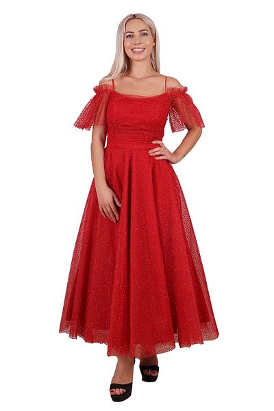 SpringStore Rochie de seara cu sclipici cu guler fara bretele