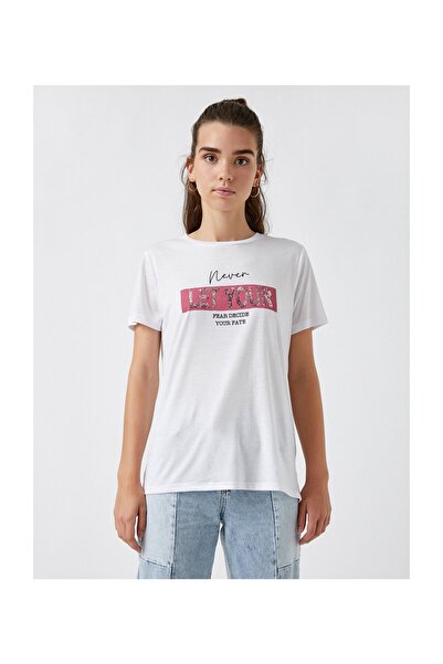 Koton Dámské off-bílé tričko 1YAK13291EK