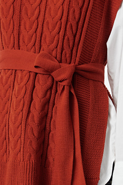 Trendyol Collection Wide Fit Wool Knitwear Sweater - Belted, Brick TWOAW22BZ0031