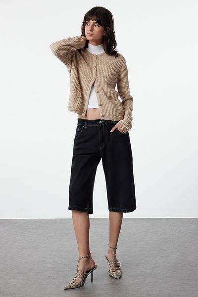 Trendyol Collection Stone Jacket Look Buttoned Pocket Detailed Knitwear Cardigan TWOAW25HI00000