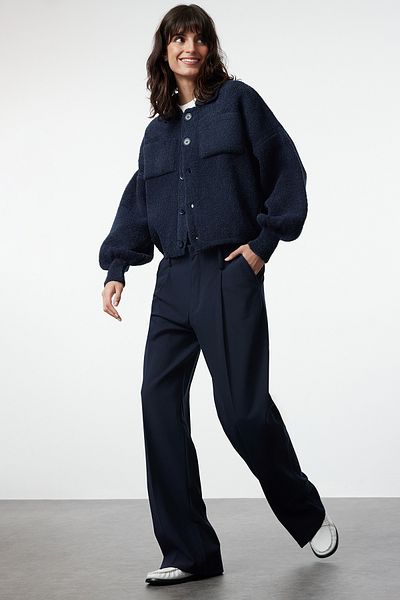 Trendyol Collection Sötétkék puha kötöttáru kabát - Look Cardigan TWOAW25HI00162