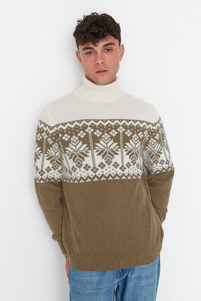 Trendyol Collection Rollkragenpullover aus Nerzstrick – Woll-Ethno-Design TMNAW22KZ0296