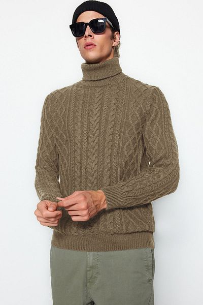 Trendyol Collection Slim Fit Nerz-Strickpullover mit Rollkragen – Haarstrick-Detail TMNAW22KZ0302