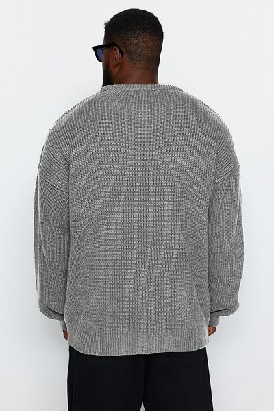 Trendyol Collection Men's Oversize Gray Knitwear Sweater - Crew Neck, Plus Size TMNAW24AN00001