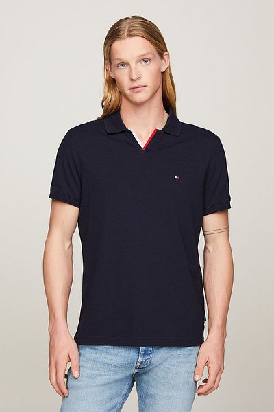 Tommy Hilfiger Pánské tričko s vytištěným logem a výstřihem s límcem v námořnické modré barvě MW0MW34772-DW5
