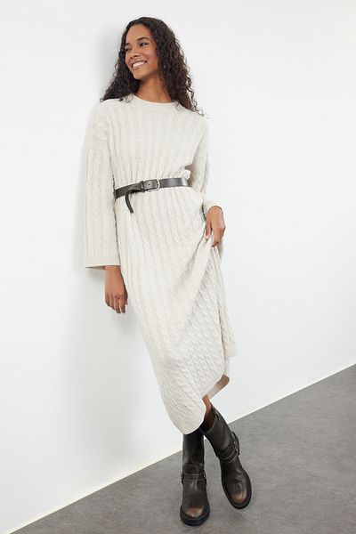 Trendyol Collection Stone Maxi Knitwear Haargeflochtenes, weites Formkleid TWOAW25EL00078