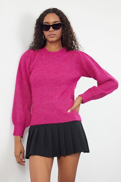 Trendyol Collection Pulover moale din tricotaje cu gât roșu fucsia - TWOAW25KZ00154