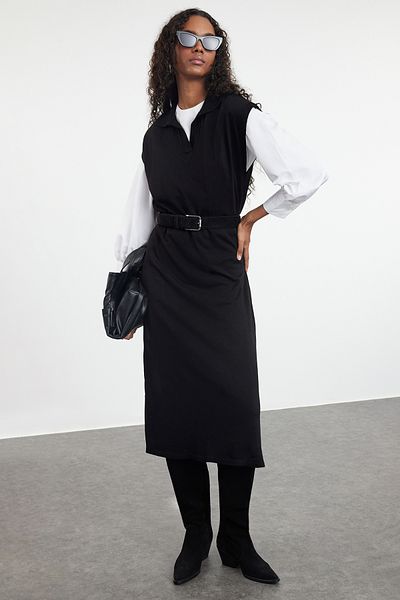 Trendyol Modest Long Black Knitwear Sweater Dress - TCTAW25UV00007