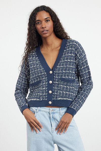 Trendyol Collection Tweed Indigo Knitwear Cardigan - TWOAW25HI00240