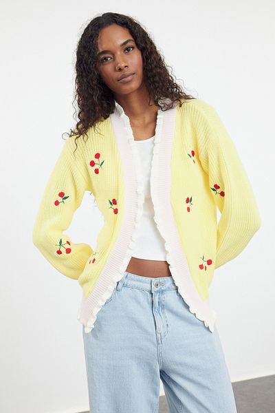 Trendyol Collection Kötöttáru, sárga hímzős kardigán - TWOAW21HI0628