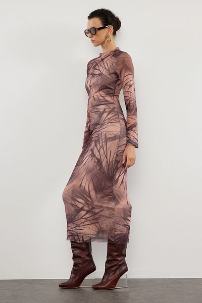 Trendyol Collection Μπεζ μάξι πλεκτό φόρεμα - Bodycon Drape Gather TWOAW25EL00121