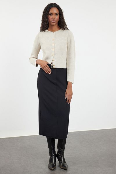 Trendyol Collection Ζακέτα με λαιμόκοψη με πέτρινη εμφάνιση - Crop TWOAW25HI00173