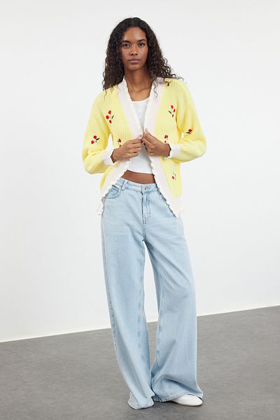 Trendyol Collection Kötöttáru, sárga hímzős kardigán - TWOAW21HI0628