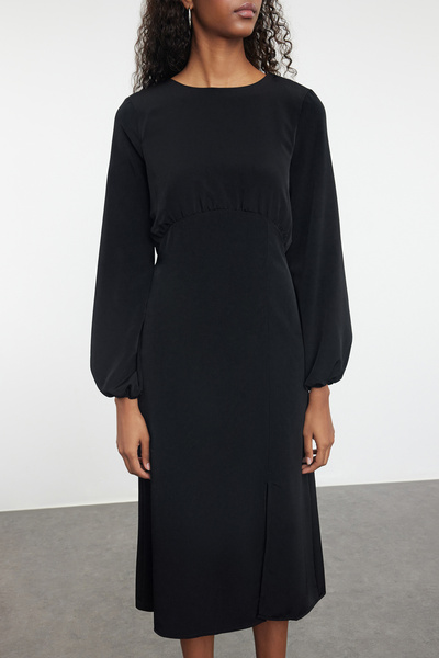 Trendyol Collection Черна миди тъкана рокля с балонен ръкав - TWOAW24EL00423