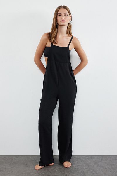 Trendyol Collection TBESS24TU00004 Černý tkaný overal