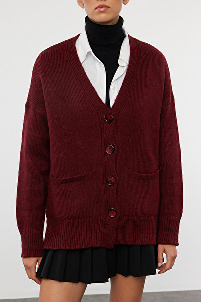 Trendyol Collection Soft Textured Claret Red Knitwear Cardigan - TWOAW20HI0213