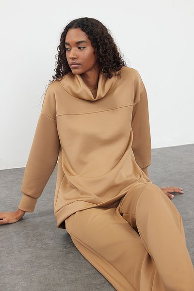 Trendyol Modest Scuba Fabric Mink gallér alsó-felső készlet - TCTAW25US00084