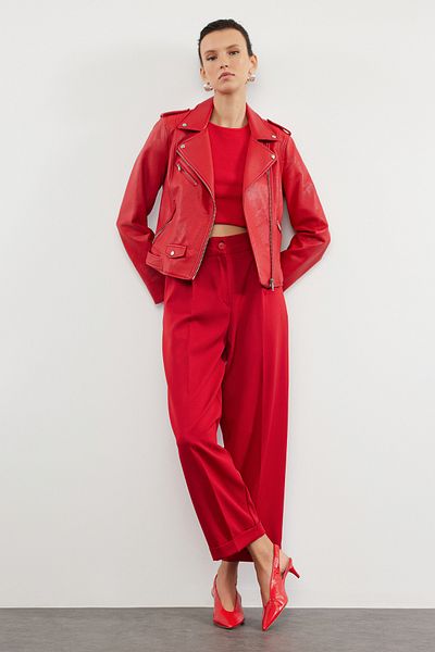 Trendyol Collection Sötétvörös léggömb alakú szőtt szövetnadrág TWOAW25PL00042