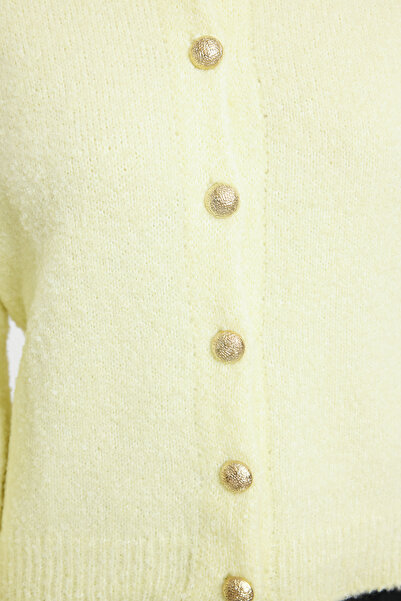 Trendyol Collection Yellow Button Detailed Balloon Sleeve Soft Textured Coat-Looking Knitwear Cardigan Twoaw25Hi00147