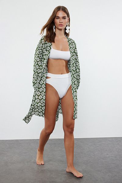 Trendyol Collection 100% Cotton Geometric Patterned Mini Kimono and Caftan - TBESS22KM0022