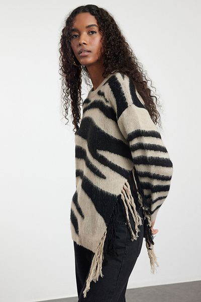 Trendyol Collection Pulover din tricotaje din nurcă cu imprimeu zebră - textura moale TWOAW25KZ00178