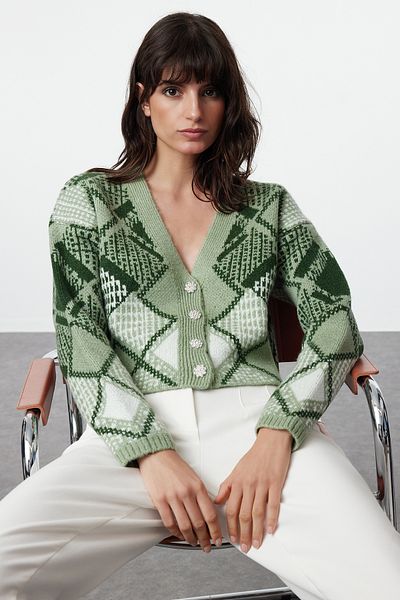 Trendyol Collection Soft Textured Mint Crop Knitwear Cardigan - Twoaw25Hi00278