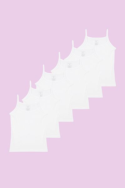TRENDYOLKIDS Set of 6 White Thin Straps Basic Undershirt for Girls - 100% Cotton Tkdaw25Al00001