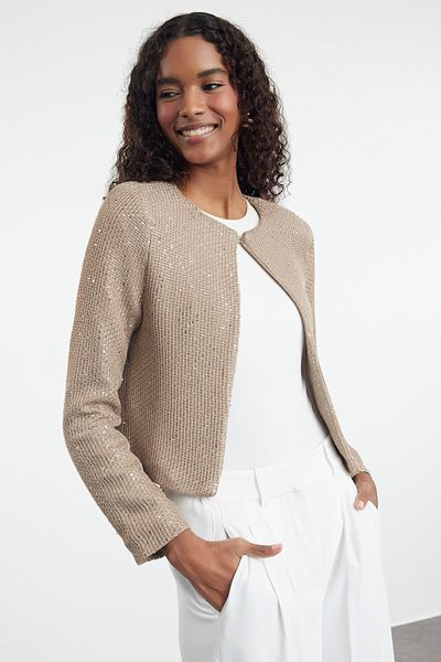 Trendyol Collection Μπεζ πούλιες Λεπτομερής πλεκτή ζακέτα Crop - TWOAW25HI00292