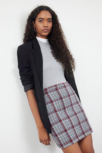 Trendyol Collection Bélyegszövet sötétkék kockás miniszoknya - TWOAW20ET0120