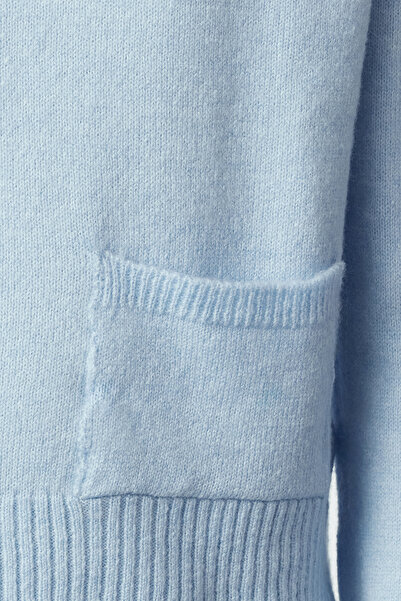 Trendyol Collection Pulover din tricotaje moale - Albastru, Detaliat pentru buzunar TWOAW25KZ00107