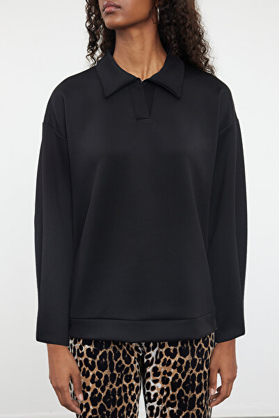 Trendyol Modest Oversize černá potápěčská tunika - TCTAW25UK00002