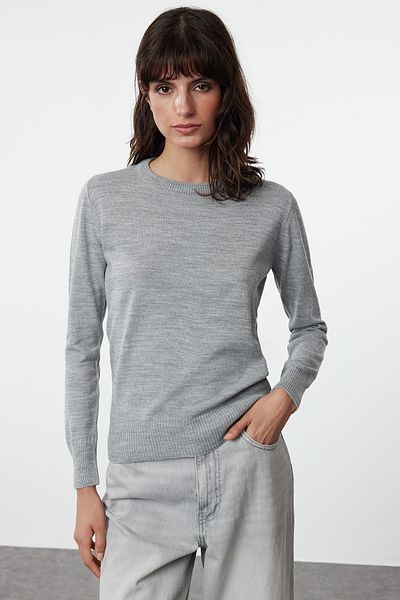 Trendyol Collection Crew nyakú fekete-szürke-ekrü kötött pulóver - Twoaw25kz00331