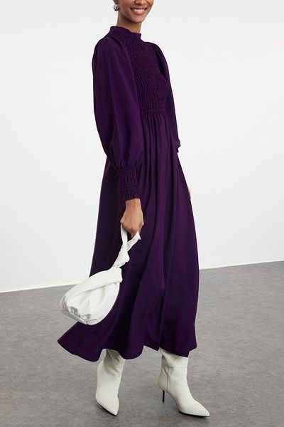 Edit by Trendyol Long Purple Gipe Detailed Dress - TEDAW25EB00001
