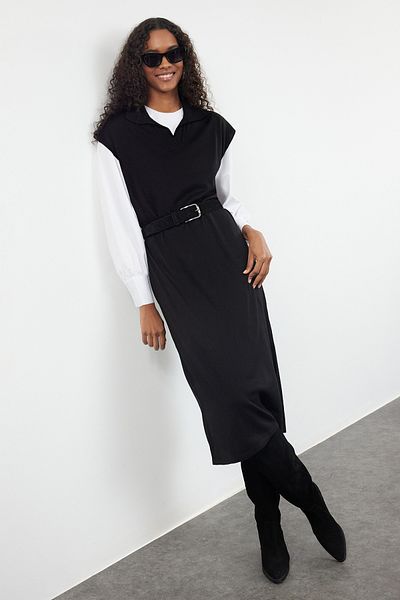 Trendyol Modest Long Black Knitwear Sweater Dress - TCTAW25UV00007