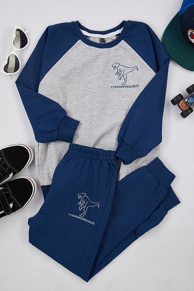 TRENDYOLKIDS Cotton Navy Blue Printed Top and Bottom Set - Tkdaw25Au00003