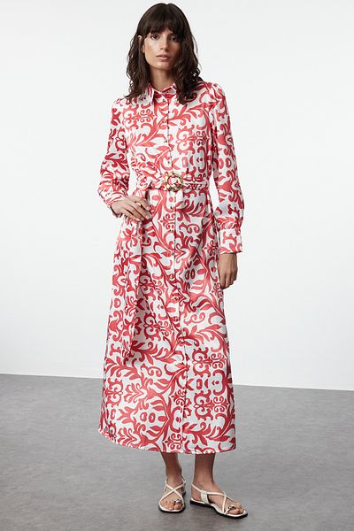 Trendyol Modest Ecru Floral Pattern - Woven Fabric Dress TCTSS24EB00256