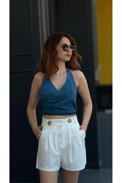 Oslove White Shorts with Double Button Detail