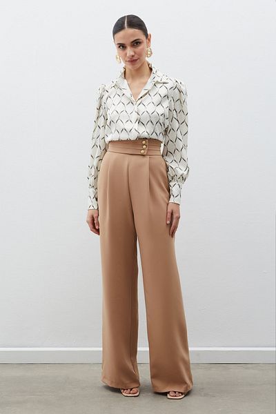 Sateen Παντελόνι με λεπτομέρεια μέσης CAMEL