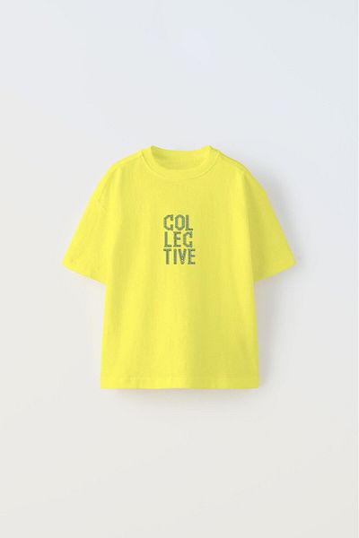 The Champ Clothing Tricou galben pentru copii - Colectiv Fly Knit, Imprimat cu design de fotbal scris