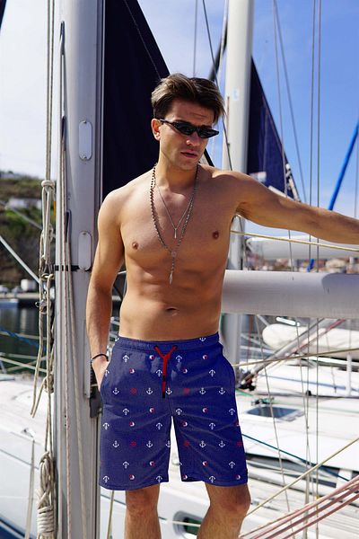 C&City Digital bedruckte Herrenshorts C1134 Marineblau