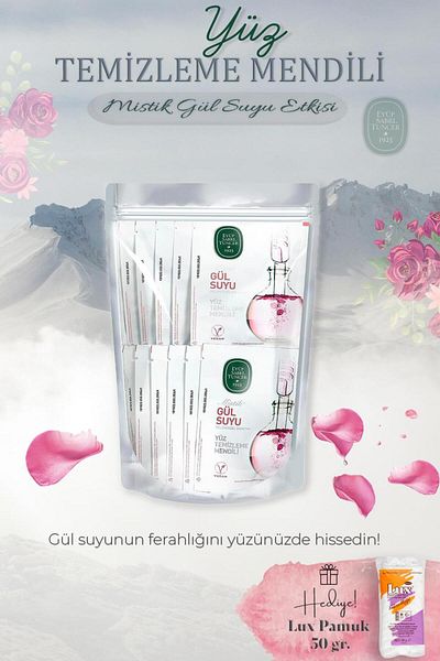 Eyüp Sabri Tuncer Mystic Rose Water 30 Pack Facial Cleansing Wipes and Cotton Gift