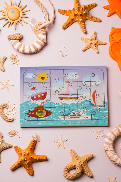 printkonsept 24 قطعة من ألغاز المركبات البحرية الخشبية