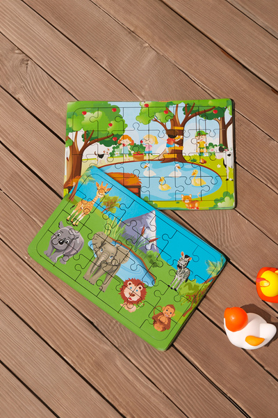 printkonsept مرحلة ما قبل المدرسة - مجموعة ألغاز خشبية للنزهة والسافاري
