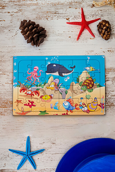 printkonsept 24 قطعة من ألغاز المحيط الخشبية اللطيفة - أنا أتعلم ذهاب البحر