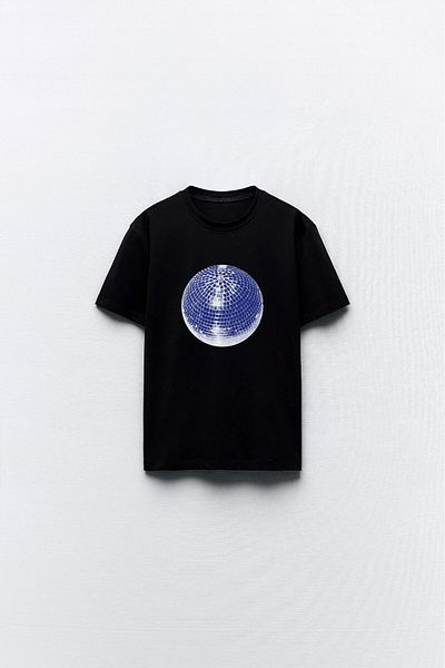 The Champ Clothing Черна дамска тениска - с принт с дизайн на диско топка
